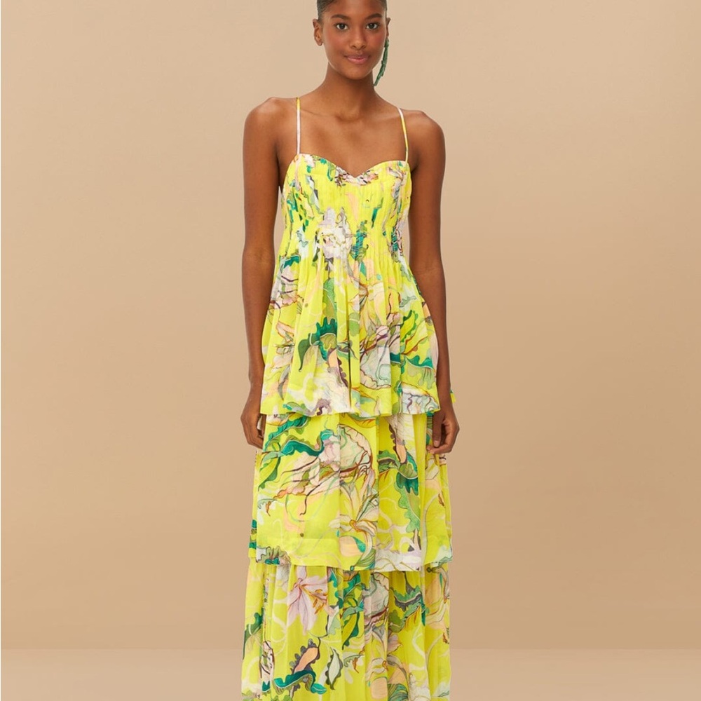 FARM Rio Yellow Jellyfish Bouquet Layered Maxi Dress NWT